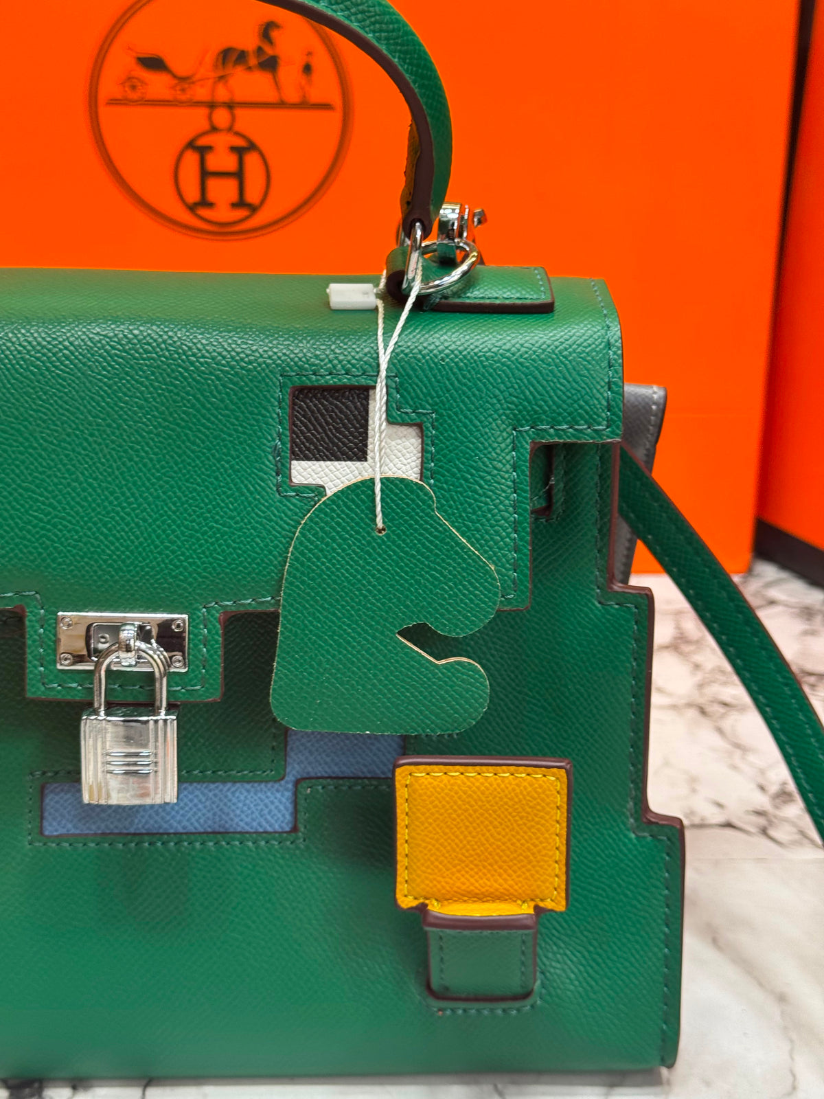 H-Inspired Kelly Doll Mini Top Handle Crossbody Bag With Box And Dust Bag Including Carry Bag (Green)