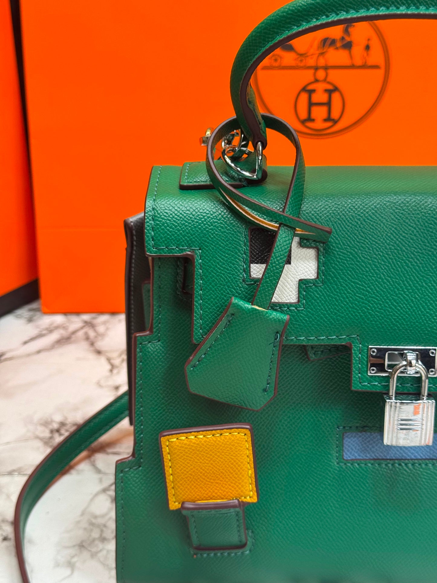 H-Inspired Kelly Doll Mini Top Handle Crossbody Bag With Box And Dust Bag Including Carry Bag (Green)