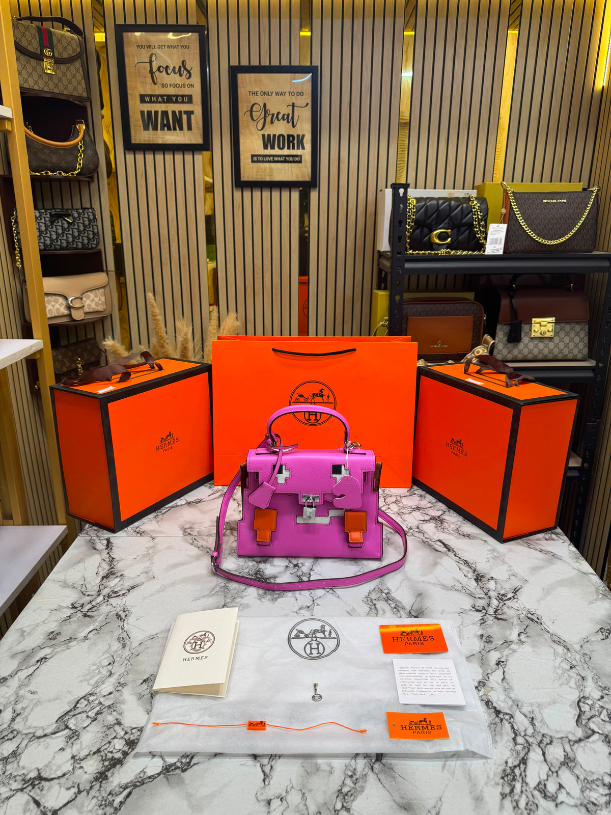 H-Inspired Kelly Doll Mini Top Handle Crossbody Bag With Box And Dust Bag Including Carry Bag (Plum) Main image