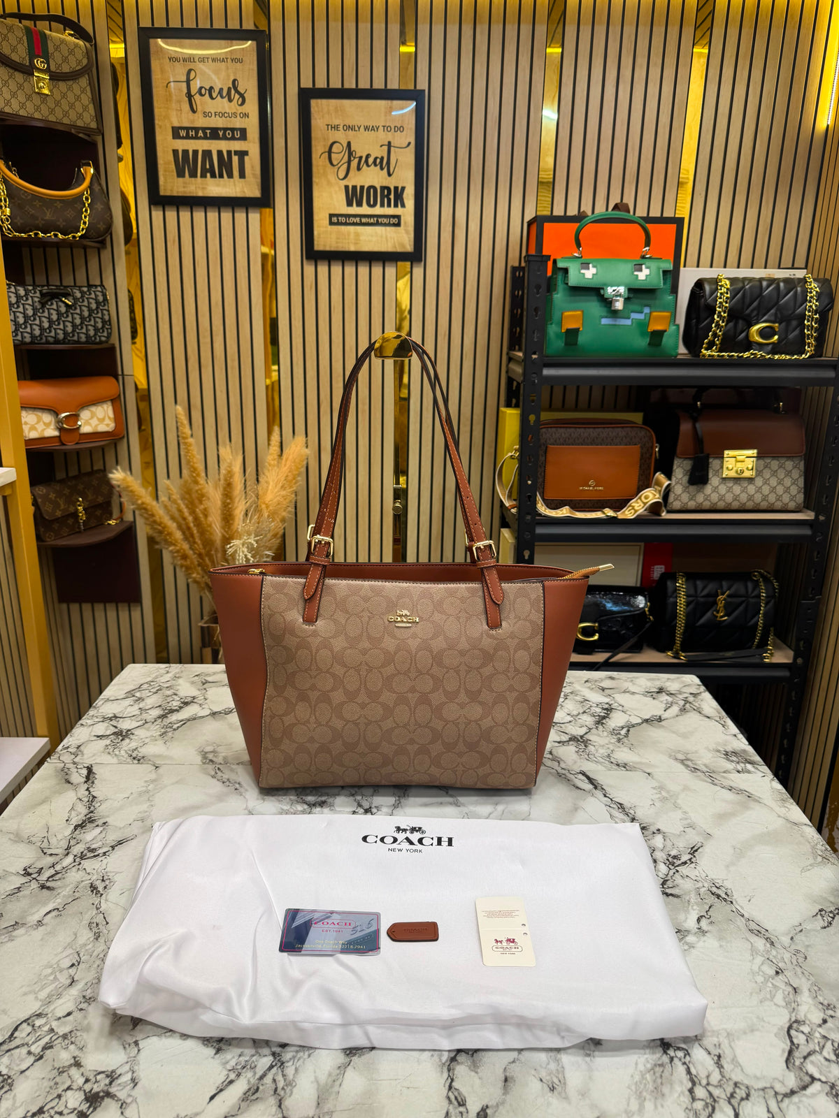 C-Inspired City Signature Canvas Tote Bag With Dust Bag (Apricot-Brown) Main image