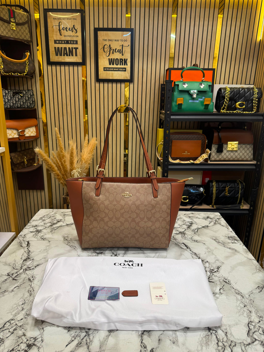 C-Inspired City Signature Canvas Tote Bag With Dust Bag (Apricot-Brown)