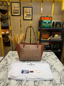 C-Inspired City Signature Canvas Tote Bag With Dust Bag (Apricot-Brown)