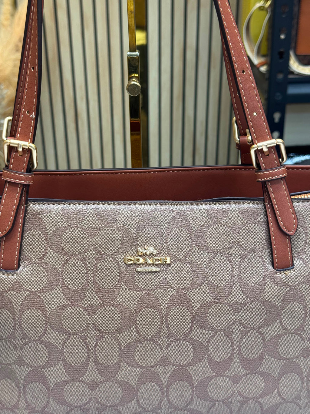 C-Inspired City Signature Canvas Tote Bag With Dust Bag (Apricot-Brown)