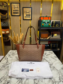 C-Inspired City Signature Canvas Tote Bag With Dust Bag (Apricot-Brown)
