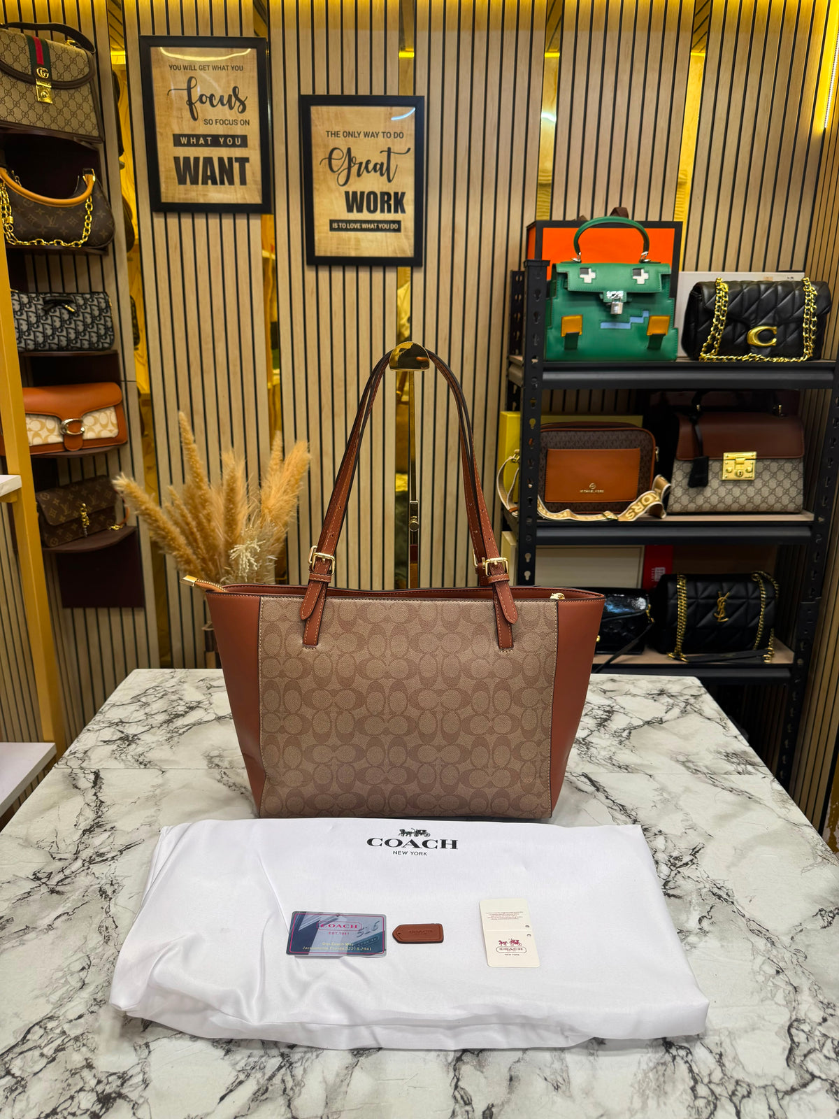 C-Inspired City Signature Canvas Tote Bag With Dust Bag (Apricot-Brown)