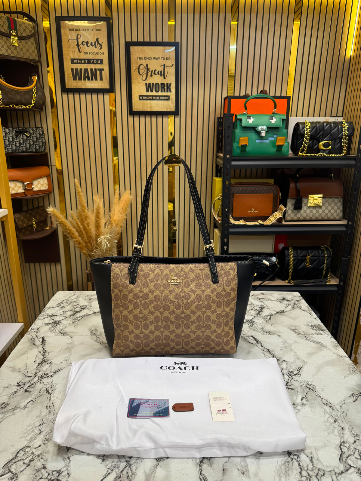 C-inspired City Signature Canvas Tote Bag With Dust Bag (Apricot-Black) Main image