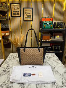 C-inspired City Signature Canvas Tote Bag With Dust Bag (Apricot-Black)