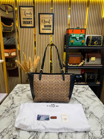 C-inspired City Signature Canvas Tote Bag With Dust Bag (Apricot-Black)
