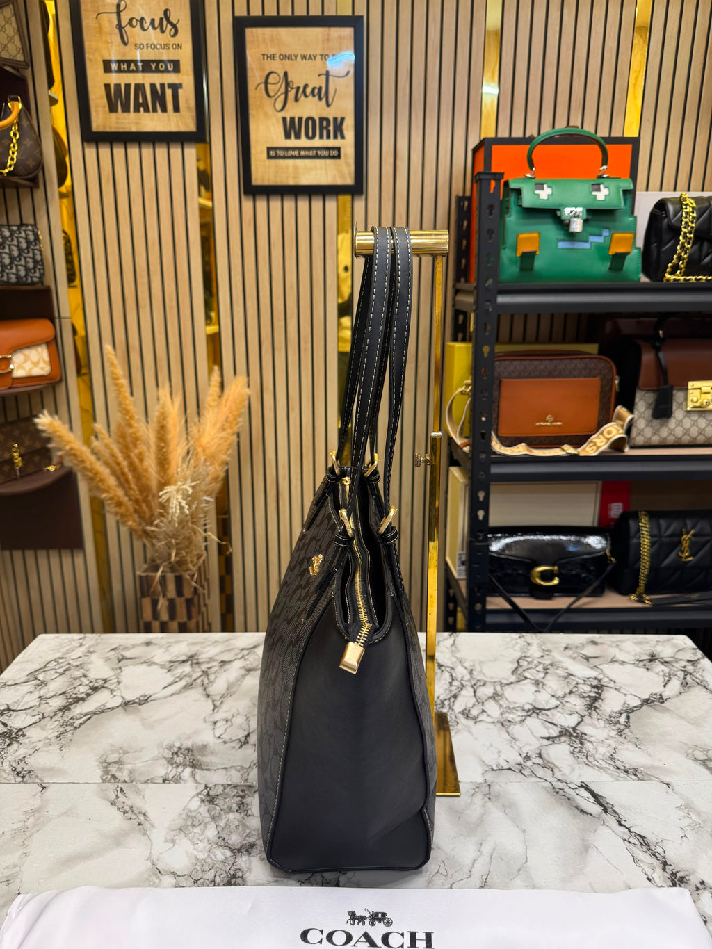 C-Inspired City Signature Canvas Tote Bag With Dust Bag (Black)