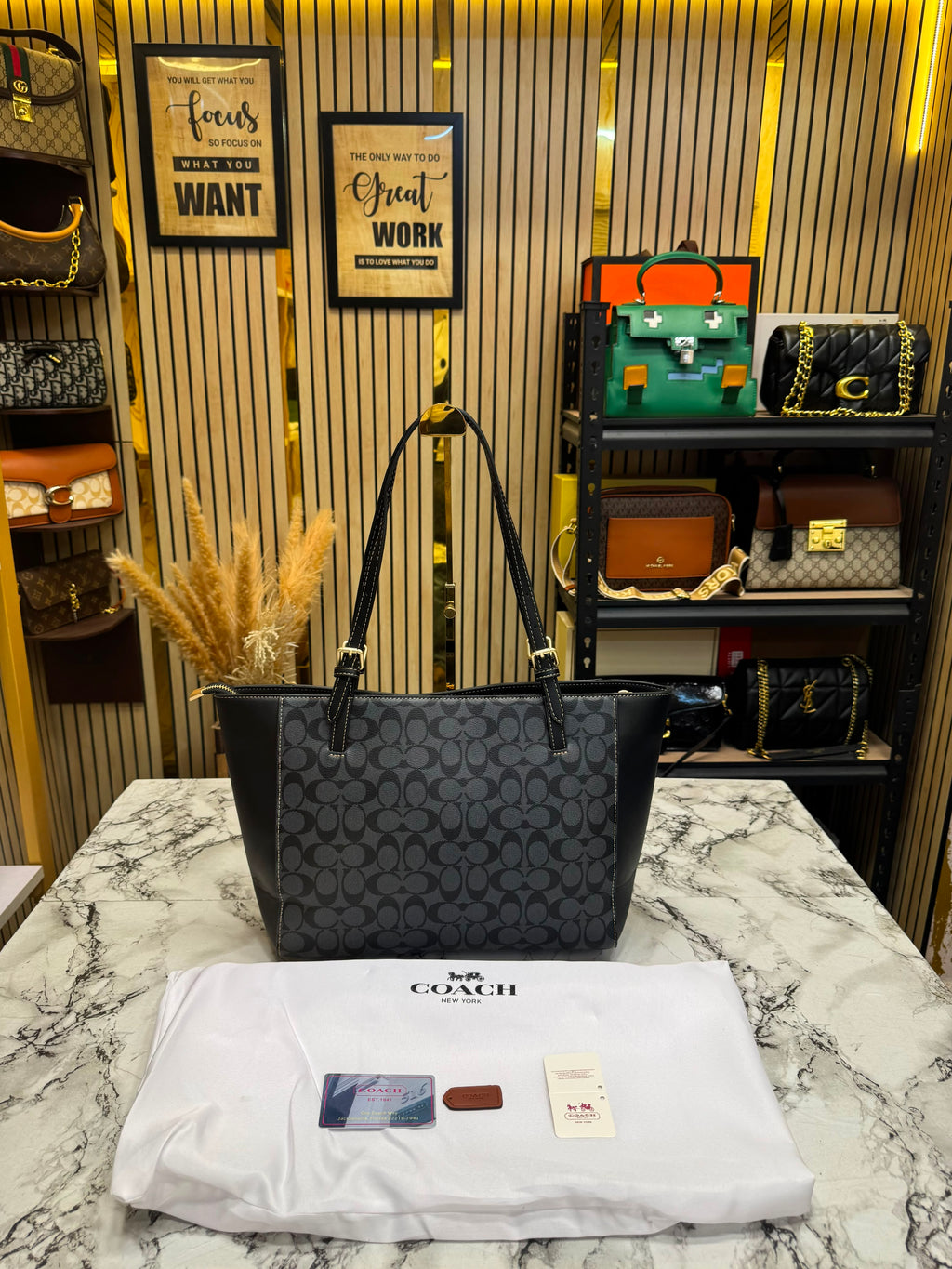 C-Inspired City Signature Canvas Tote Bag With Dust Bag (Black)