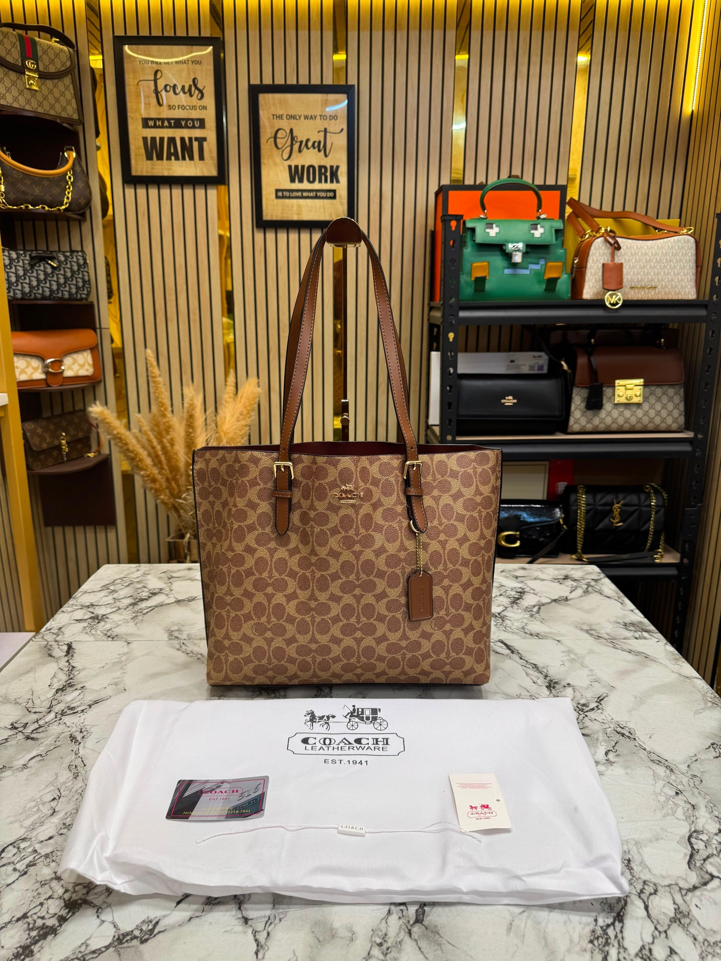 C-Inspired mollie tote bag with dust bag (Brown)