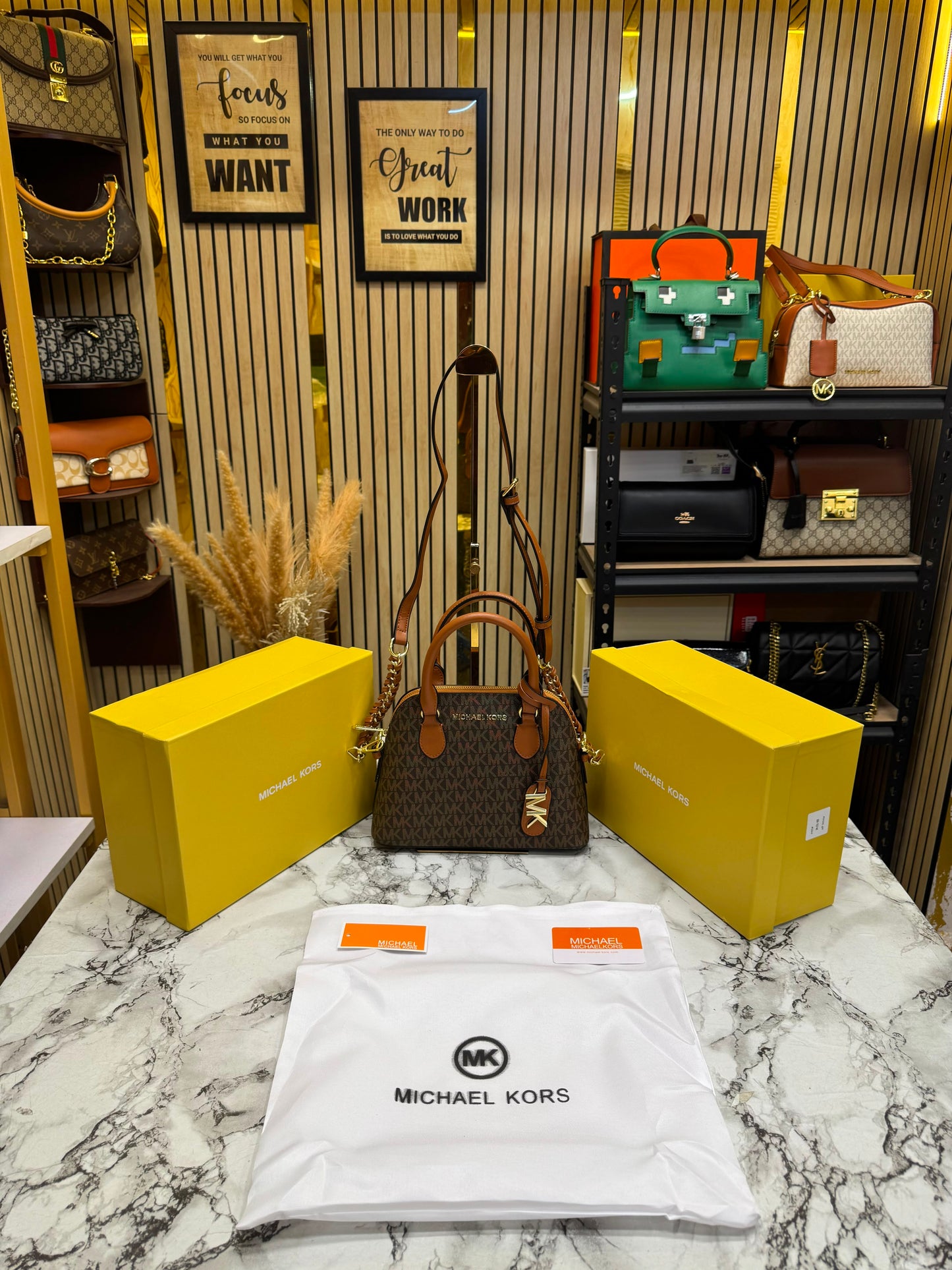 Mk-inspired Veronica Medium Dome Logo Shoulder Bag With Box And Dust Bag (Coffee-Brown)