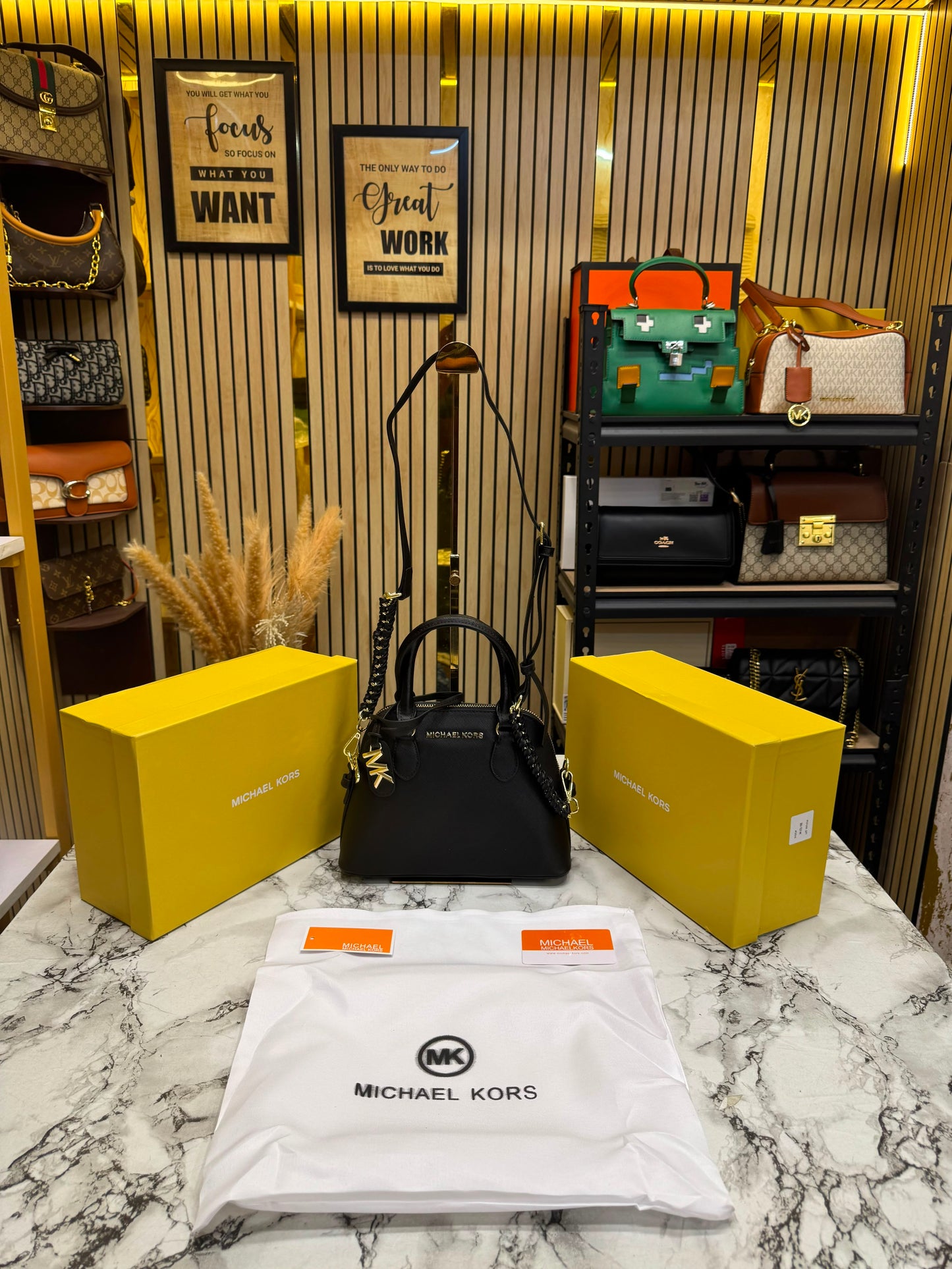 Michael Kors Veronica Medium Dome Logo Shoulder Bag With Box And Dust Bag (Black)
