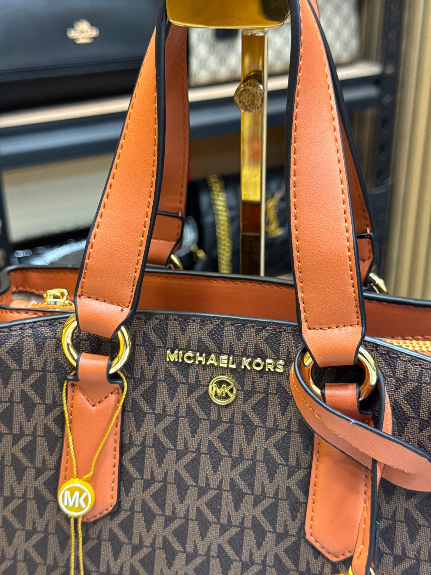 MK-inspired Emma Signature MK Satchel Tote With Shoulder Strap (Brown)