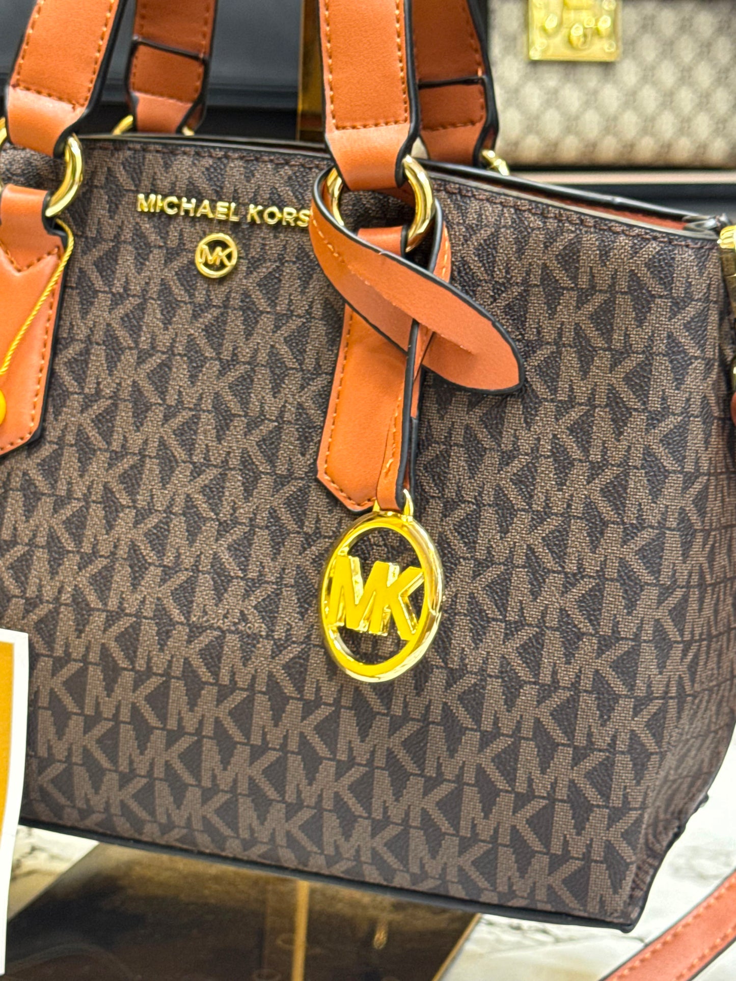 MK-inspired Emma Signature MK Satchel Tote With Shoulder Strap (Brown)