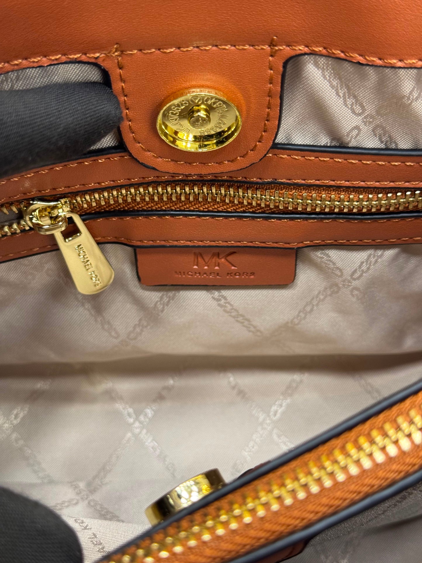 MK-Inspired Emma Signature MK Satchel Tote With Shoulder Strap With Box And Dust Bag (Beige)