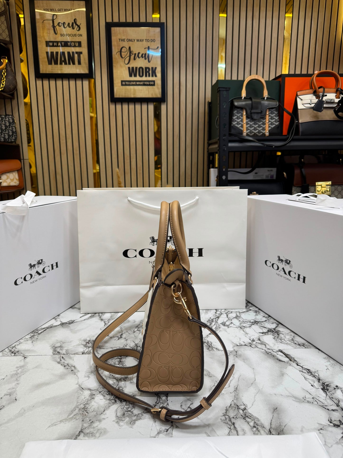 C-Inspired Maggie Embossed Leather Top Handle Crossbody Bag With Magnetic Box Including Carry Bag (White)