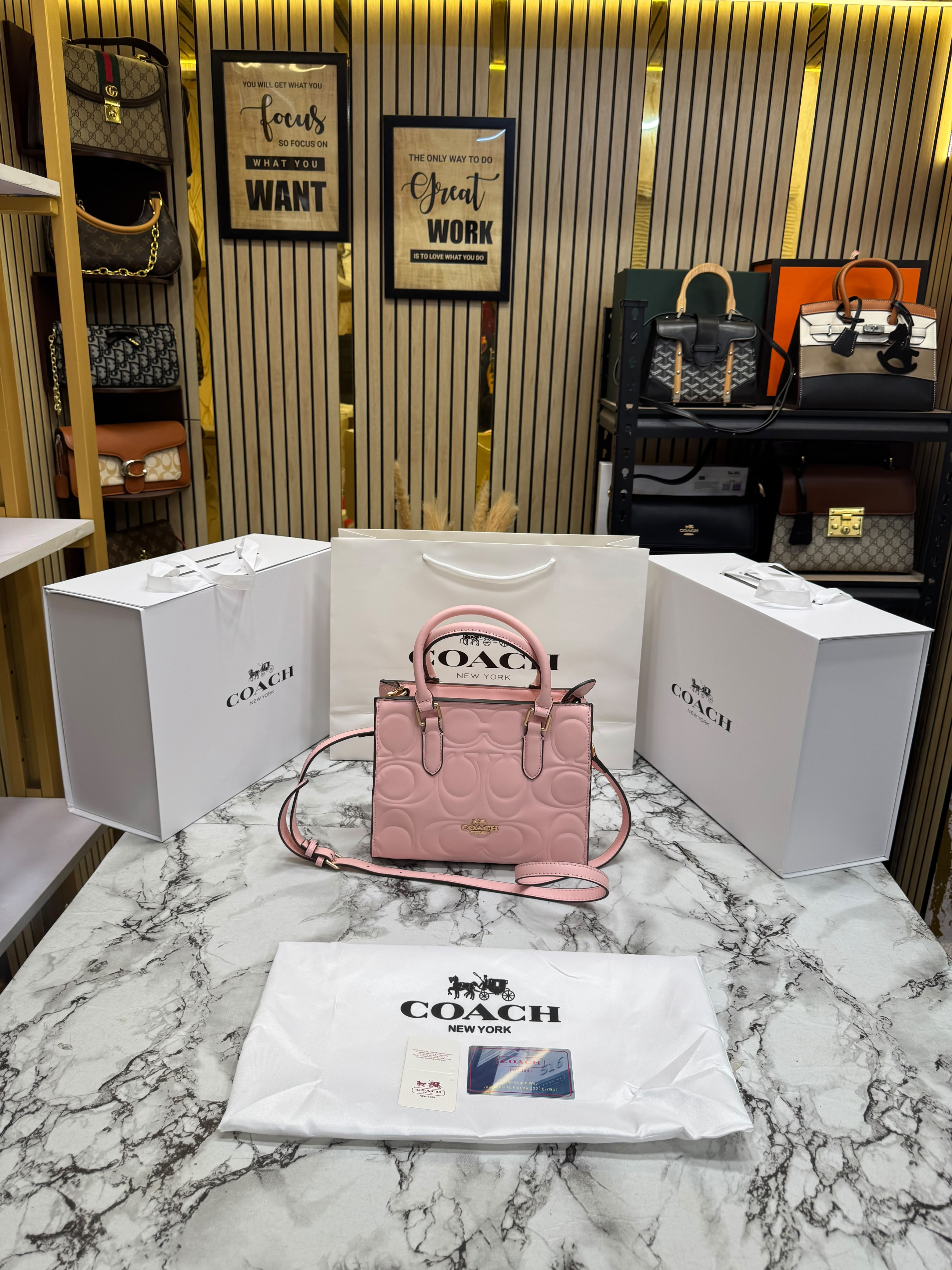 C-Inspired Maggie Embossed Leather Top Handle Crossbody Bag With Magnetic Box Including Carry Bag (Pink) Secondary image