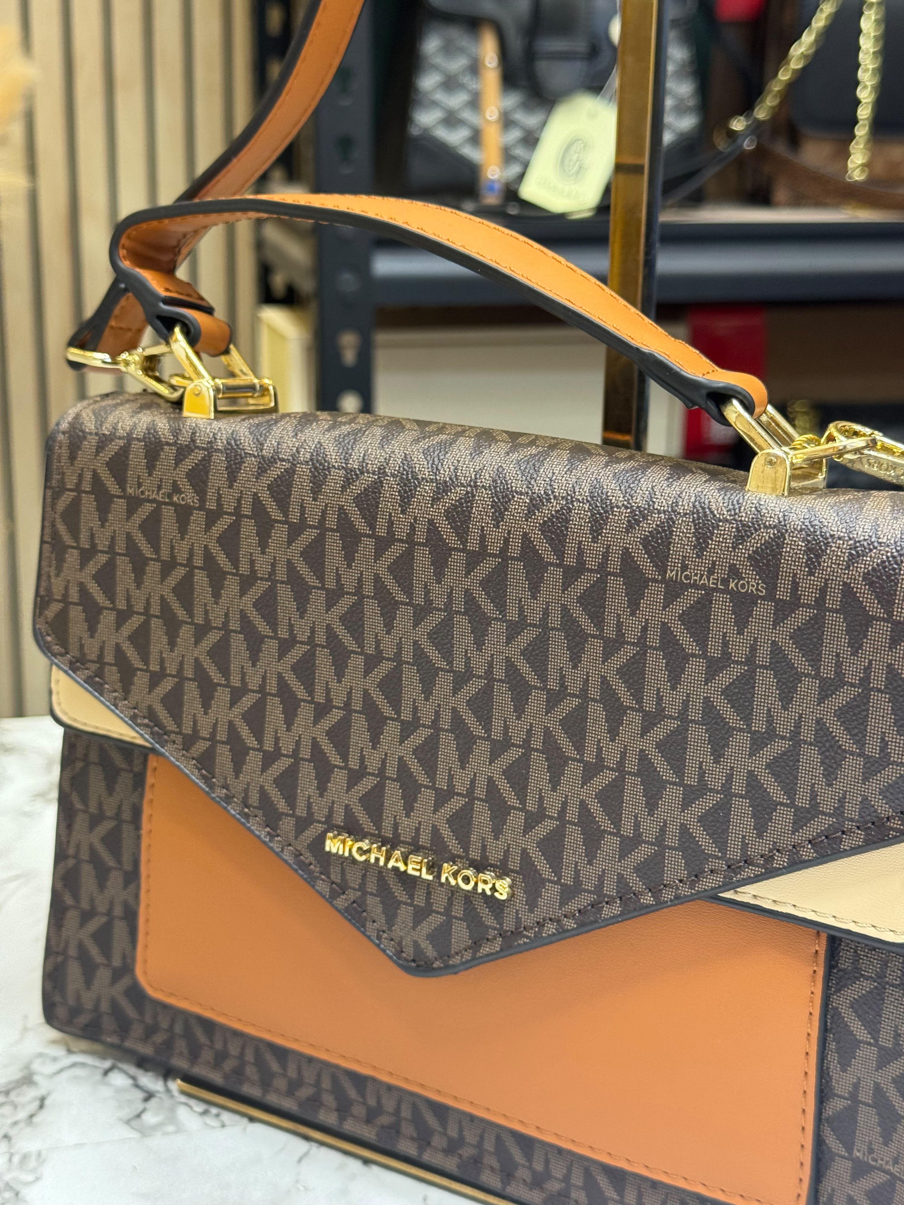 MK-Inspired Signature Monogram Flap Satchel Bag With Crossbody Strap Including Box And Dust Bag (Brown) Secondary image