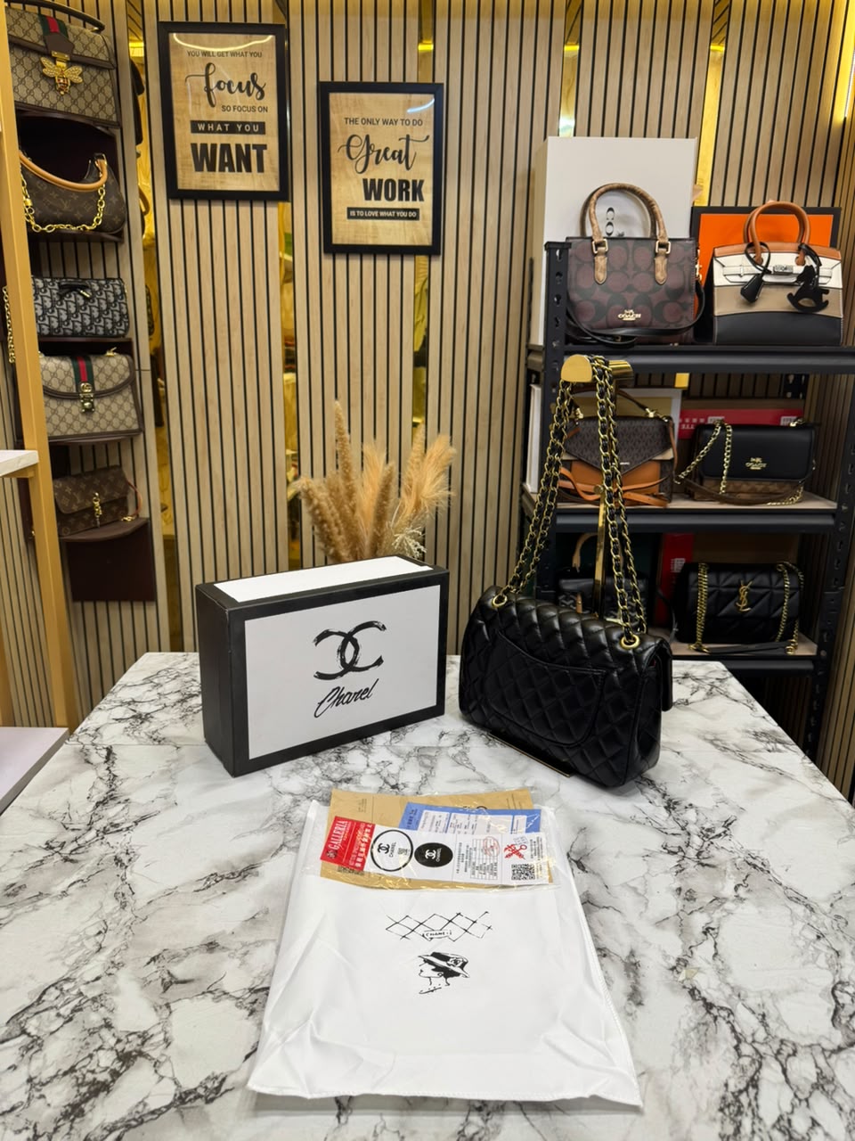 Chanel-Inspired Quilted Rue Classic Flap Bag With Box And Dust Bag (Black)