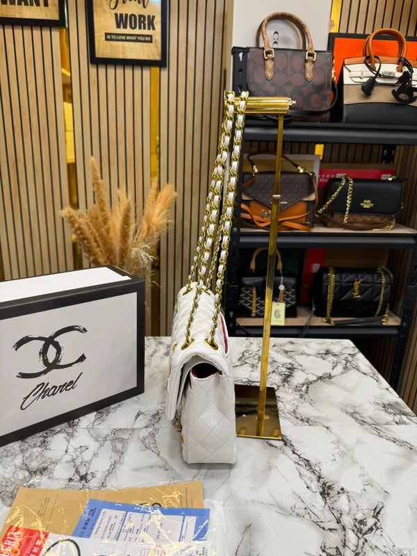 Chanel-Inspired Quilted Rue Classic Flap Bag With Box And Dust Bag (White)