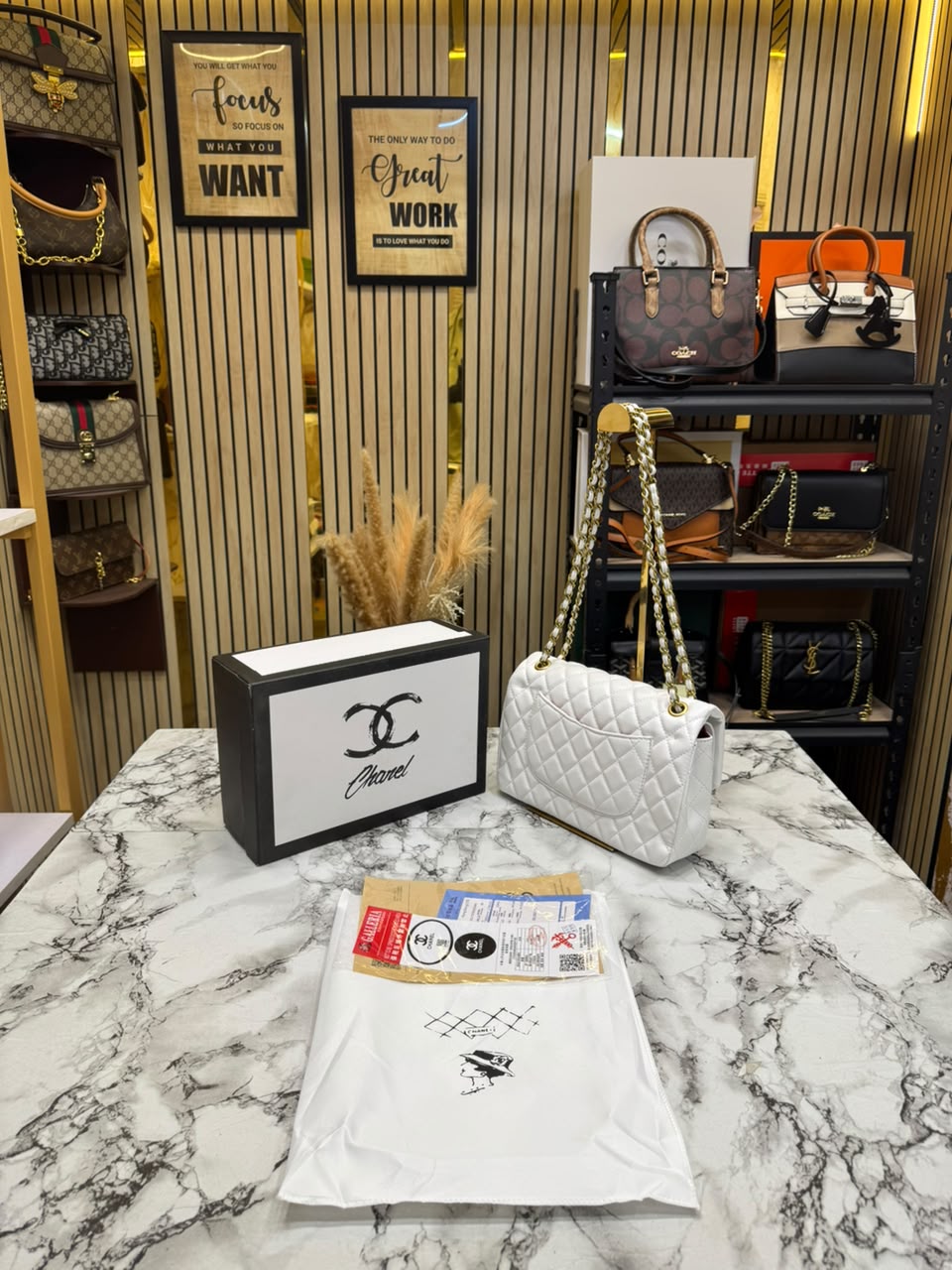 Chanel-Inspired Quilted Rue Classic Flap Bag With Box And Dust Bag (White)