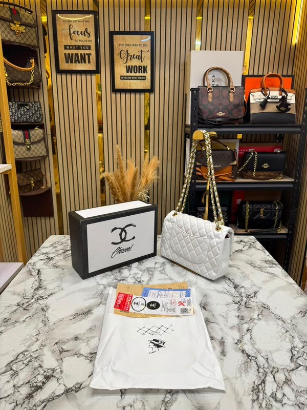 Chanel-Inspired Quilted Rue Classic Flap Bag With Box And Dust Bag (White)
