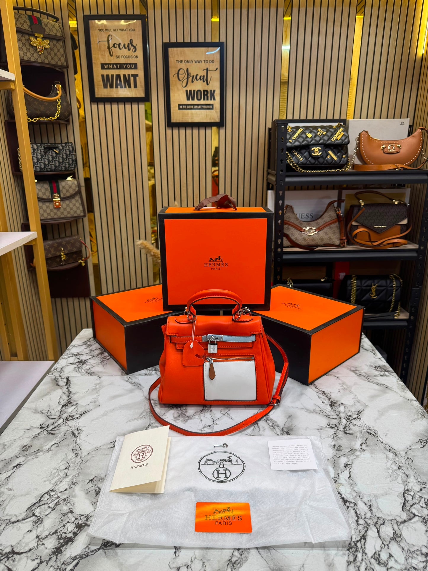 H-Inspired Kelly 25 Colormatic Retourne With Box And Dust Bag (Orange)