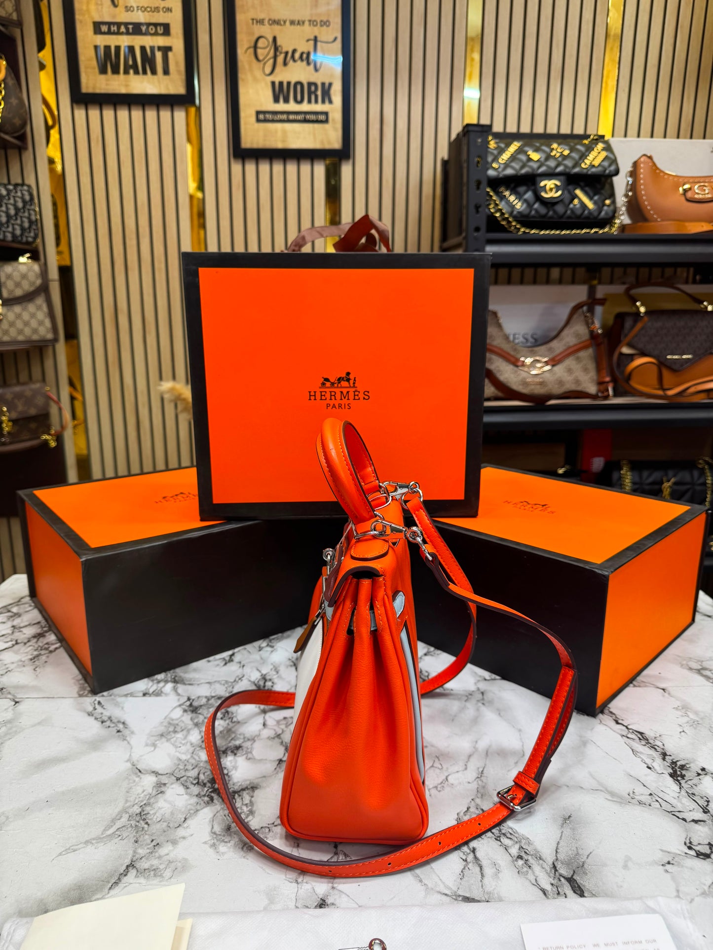 H-Inspired Kelly 25 Colormatic Retourne With Box And Dust Bag (Orange)