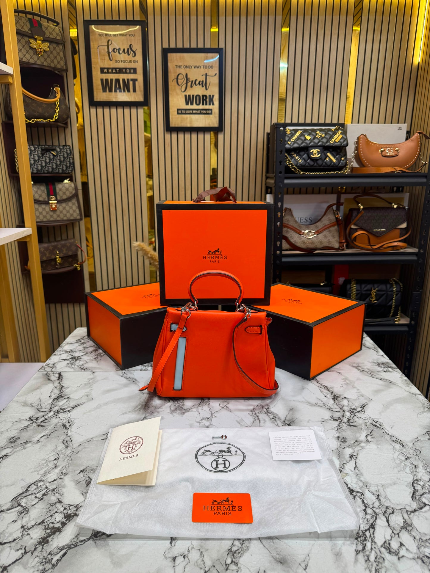 H-Inspired Kelly 25 Colormatic Retourne With Box And Dust Bag (Orange)