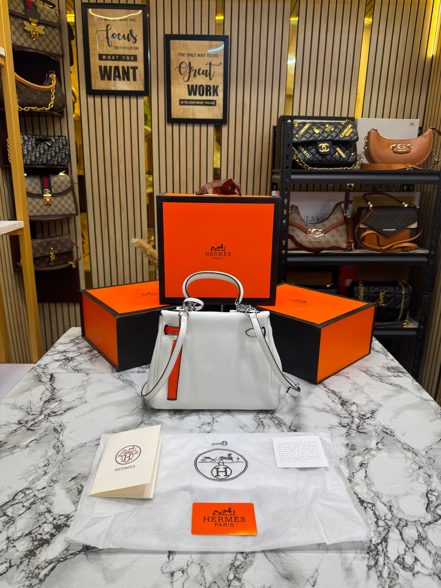 H-Inspired Kelly 25 Colormatic Retourne With Box And Dust Bag (White)