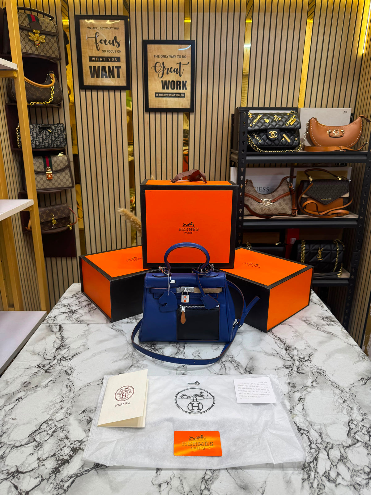 H-Inspired Kelly 25 Colormatic Retourne With Box And Dust Bag (Blue) (1075)