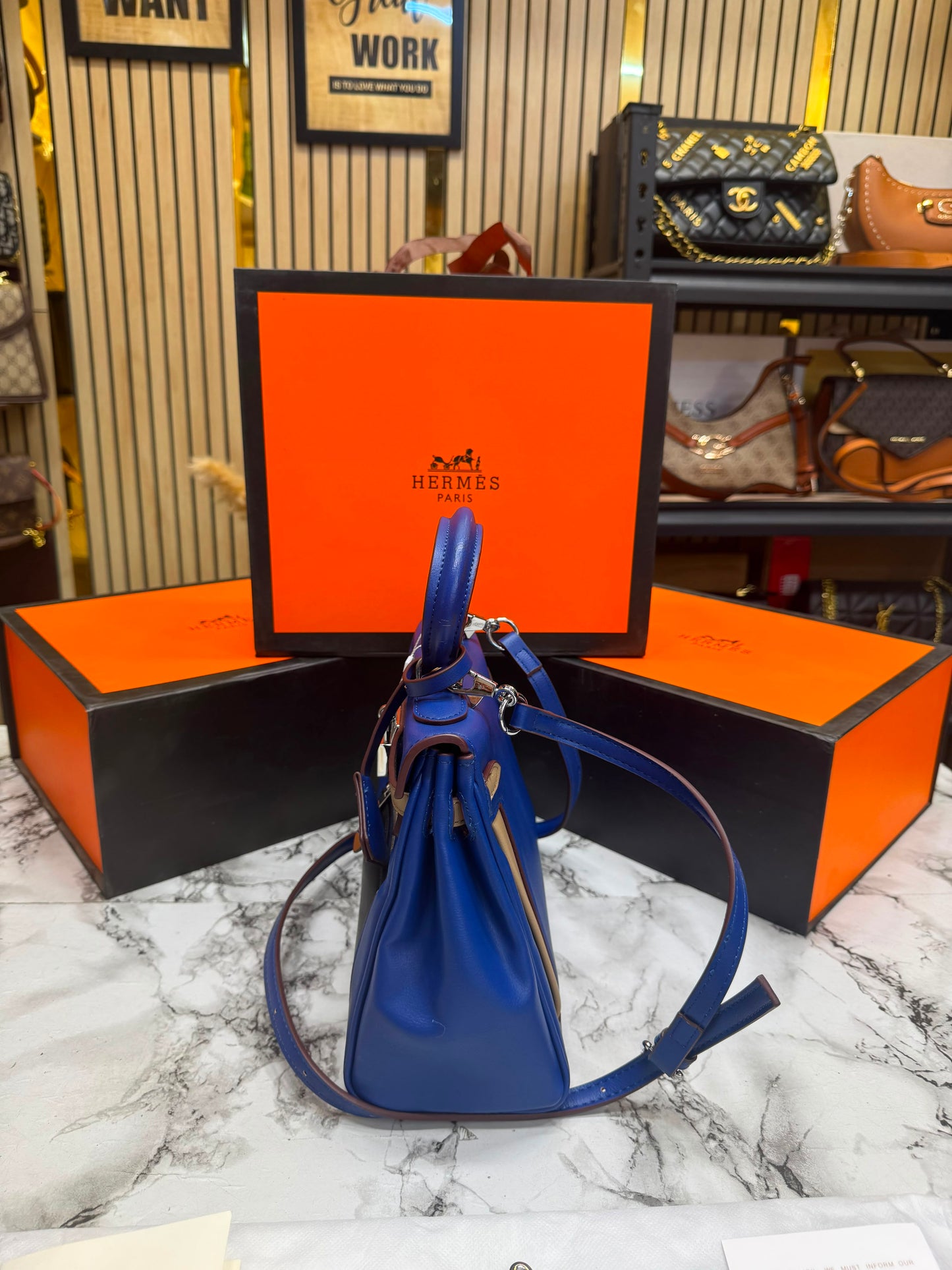 H-Inspired Kelly 25 Colormatic Retourne With Box And Dust Bag (Blue) (1075)