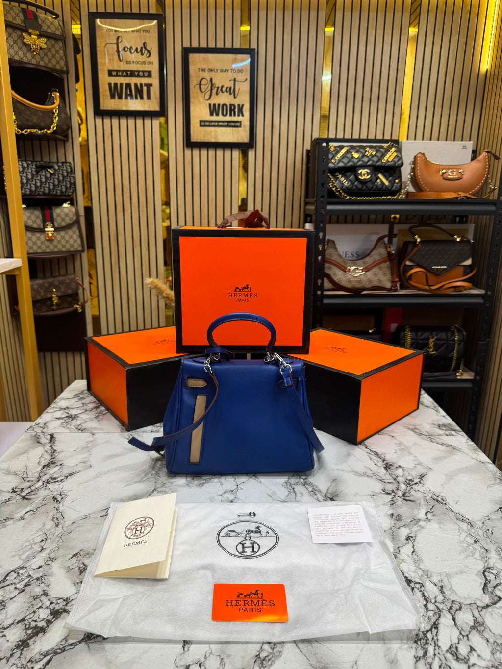 H-Inspired Kelly 25 Colormatic Retourne With Box And Dust Bag (Blue) (1075)