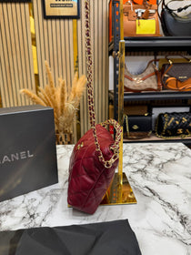 Chanel-Inspired Cavior Quilted Crossbody Bag Gold Chain With Box And Dust Bag (Maroon)