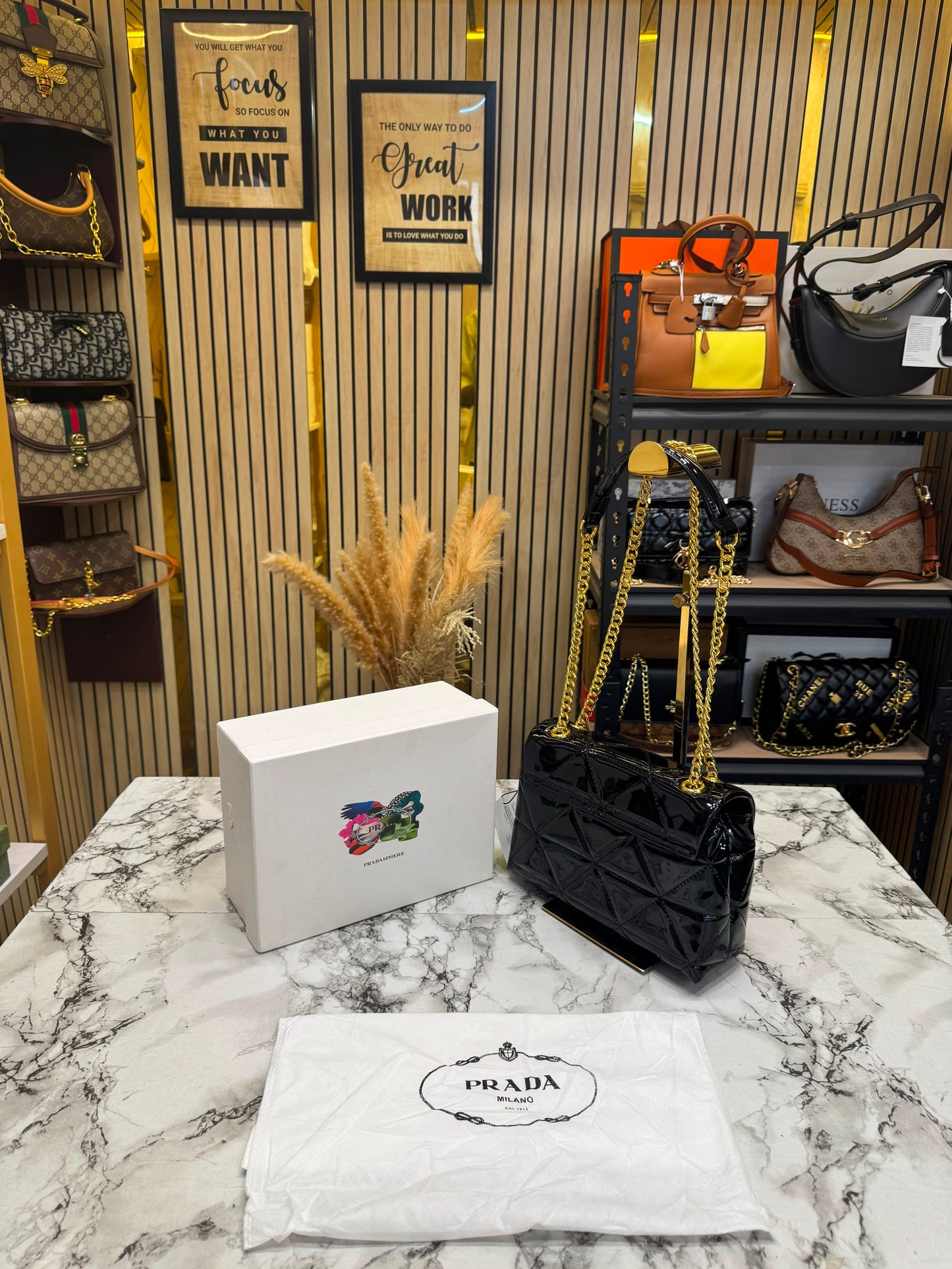 Prada-Inspired Quilted Spectrum Shoulder Bag With Box And Dust Bag (Black)
