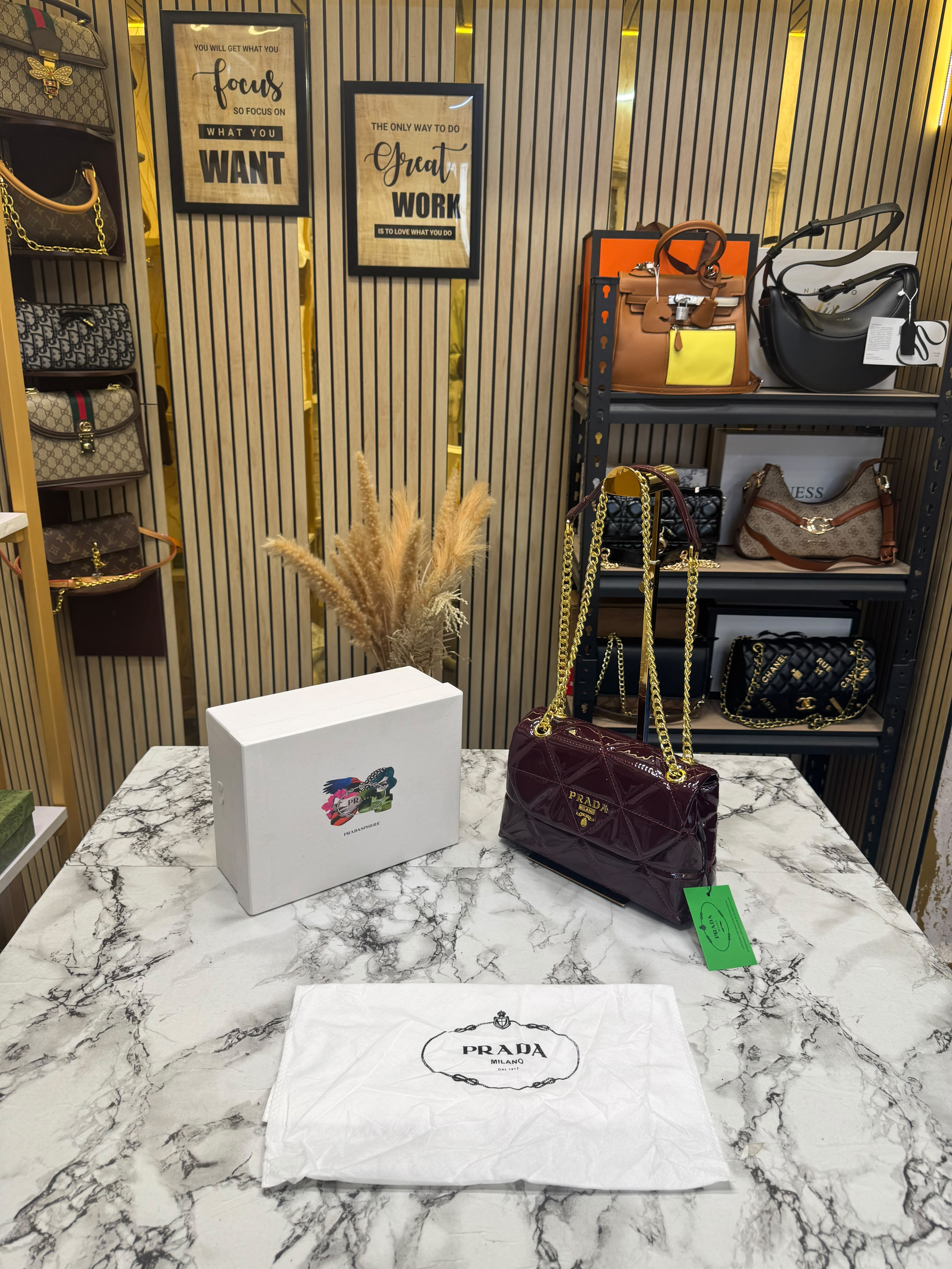 Prada-Inspired Quilted Spectrum Shoulder Bag With Box And Dust Bag (Maroon) Secondary image