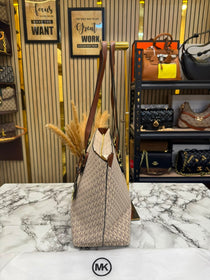 MK-Inspired Jet Set Zip Logo Large Tote Bag With Dust Bag (Beige)