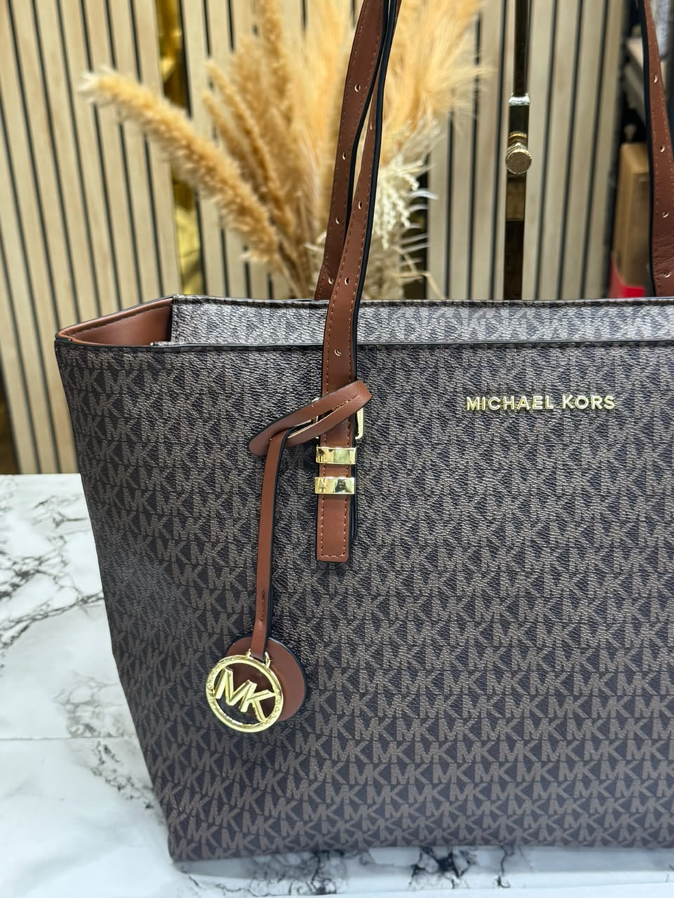 MK-Inspired Jet Set Zip Logo Large Tote Bag With Dust Bag Secondary image