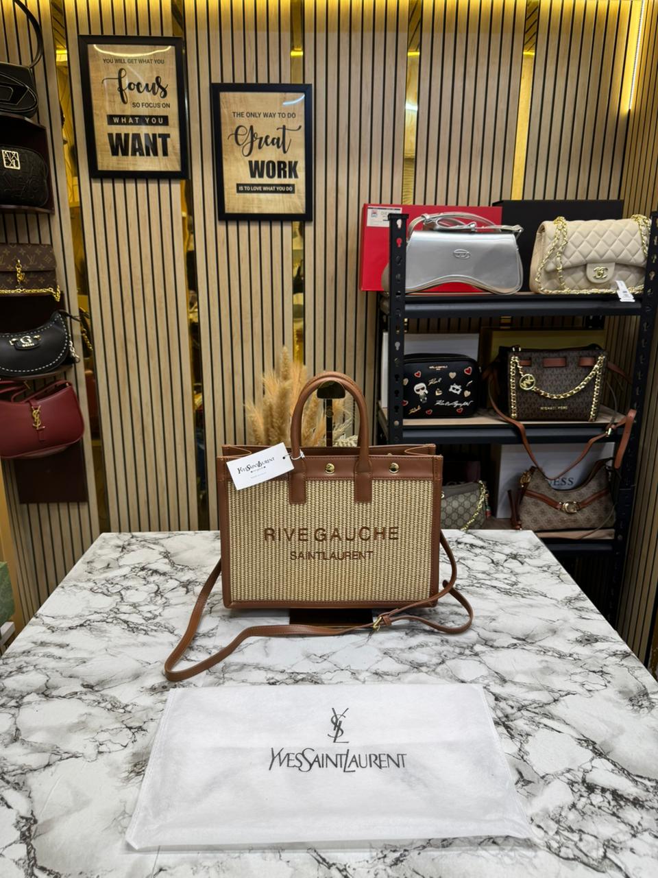 YSL-Inspired Rive Gauche Handbag With Dust Bag (Brown)