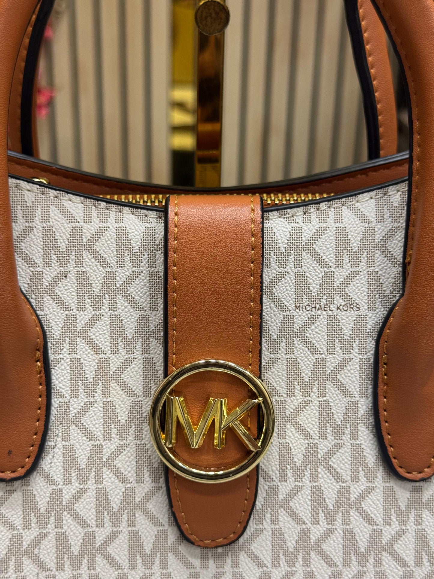 MK-Inspired Gabby Signature Satchel Bag With Dust Bag (Beige)