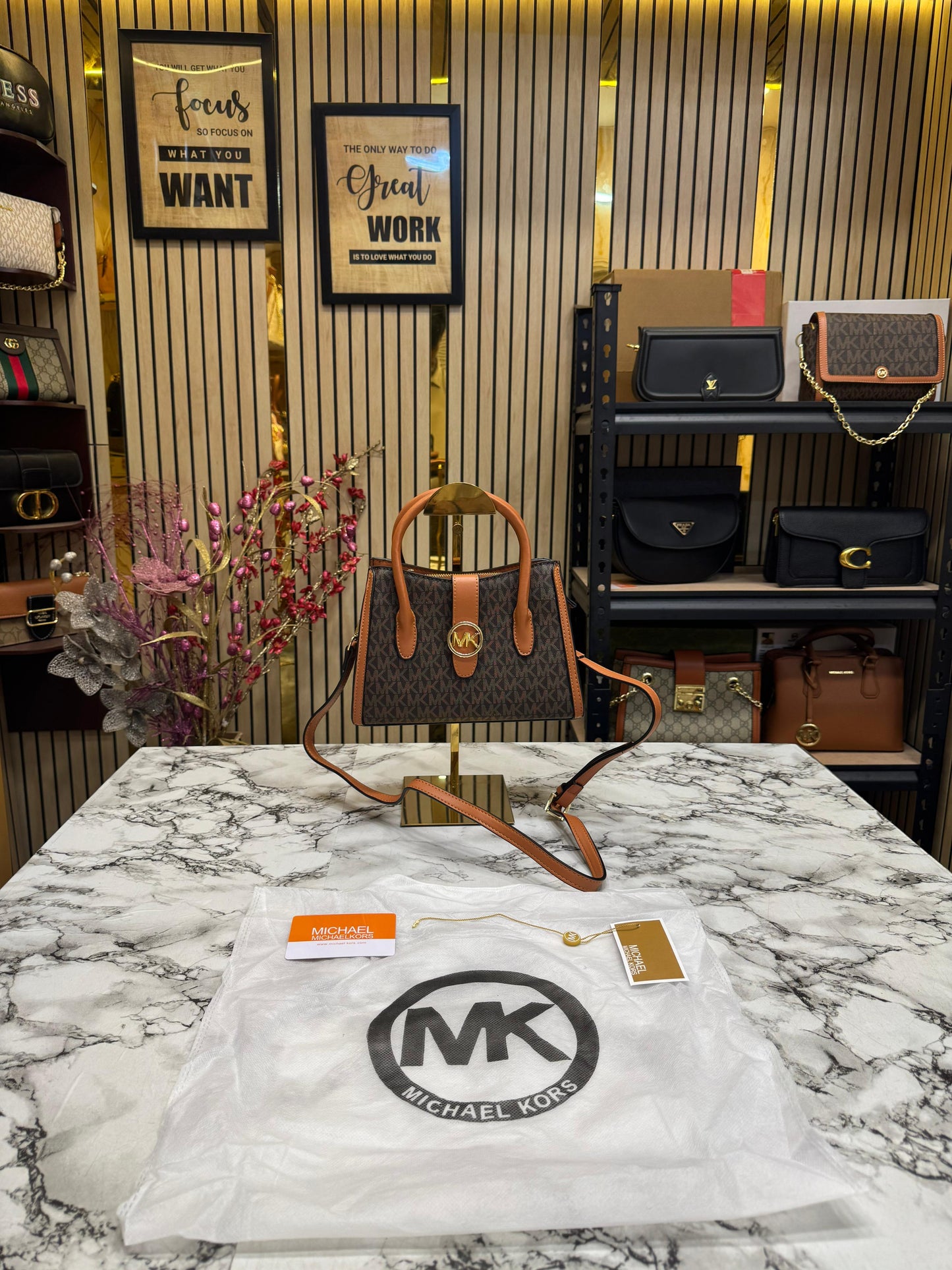 MK-inspired Gabby Signature Satchel Bag With Dust Bag (Brown)