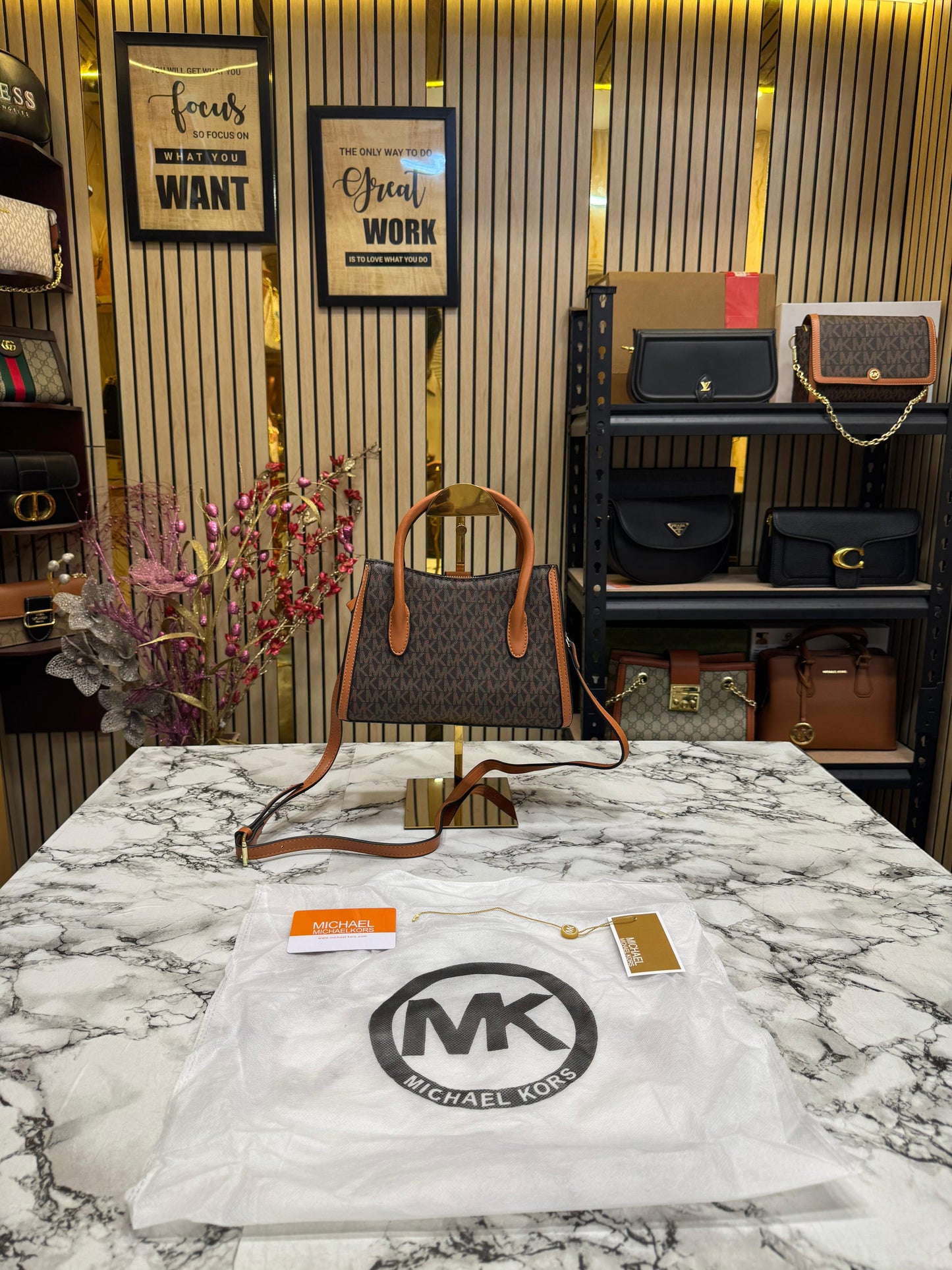MK-inspired Gabby Signature Satchel Bag With Dust Bag (Brown)