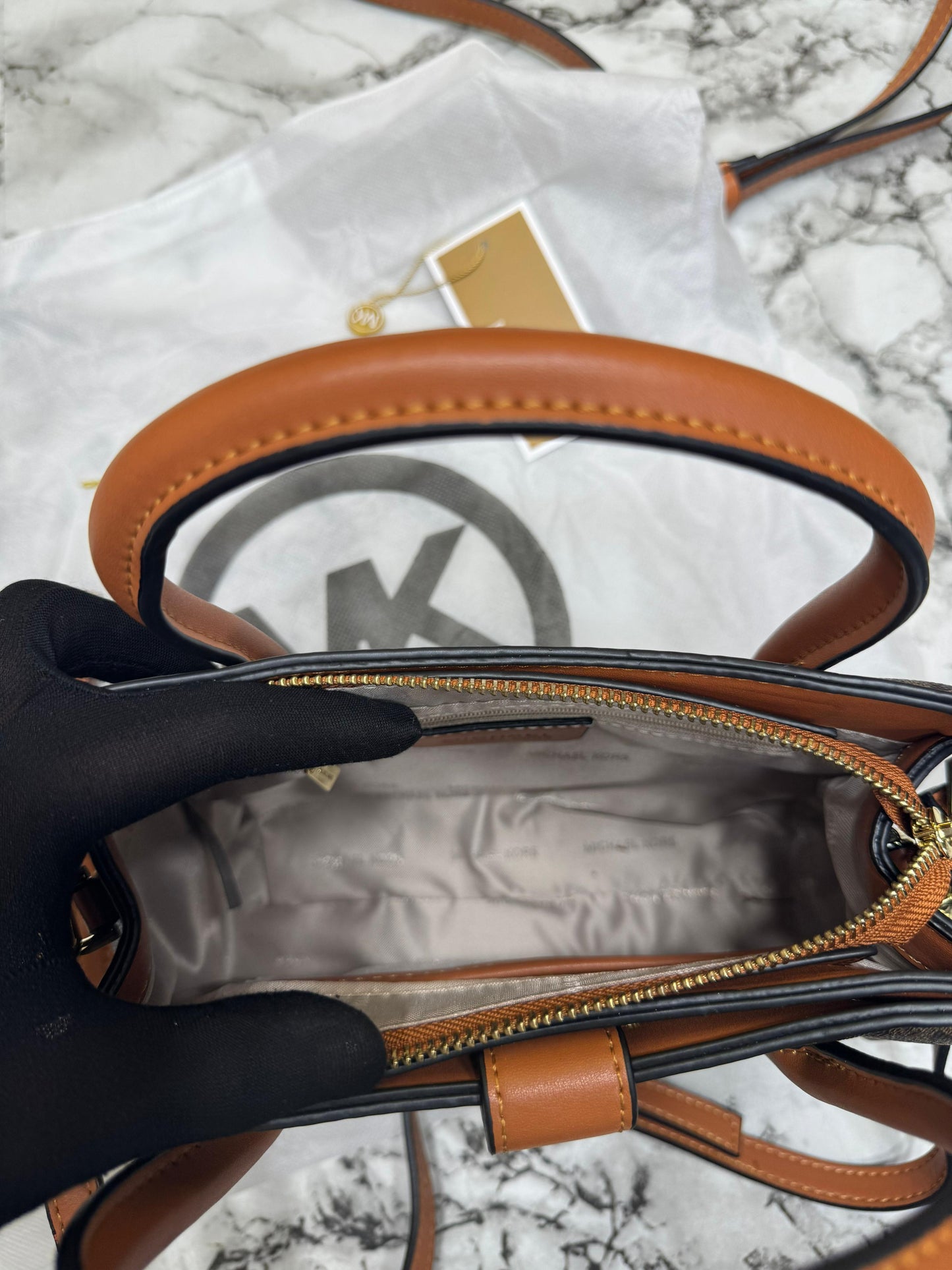 MK-Inspired Gabby Signature Satchel Bag With Dust Bag (Beige)