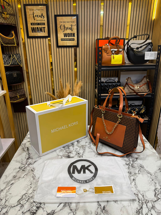 MK-Inspired Prorsum Handbag With Dust Bag And Magnetic Box Premium Quality (Coffee Brown)
