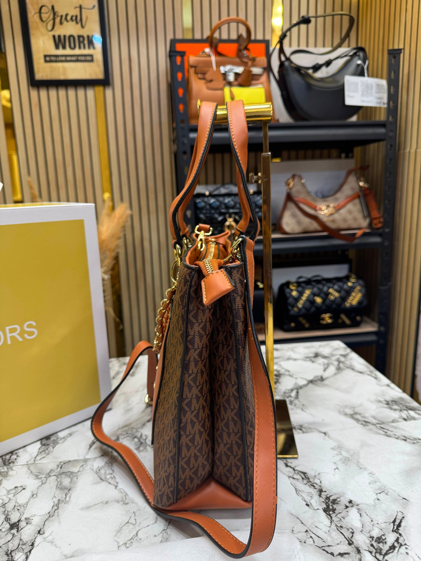 MK-Inspired Prorsum Handbag With Dust Bag And Magnetic Box Premium Quality (Coffee Brown)