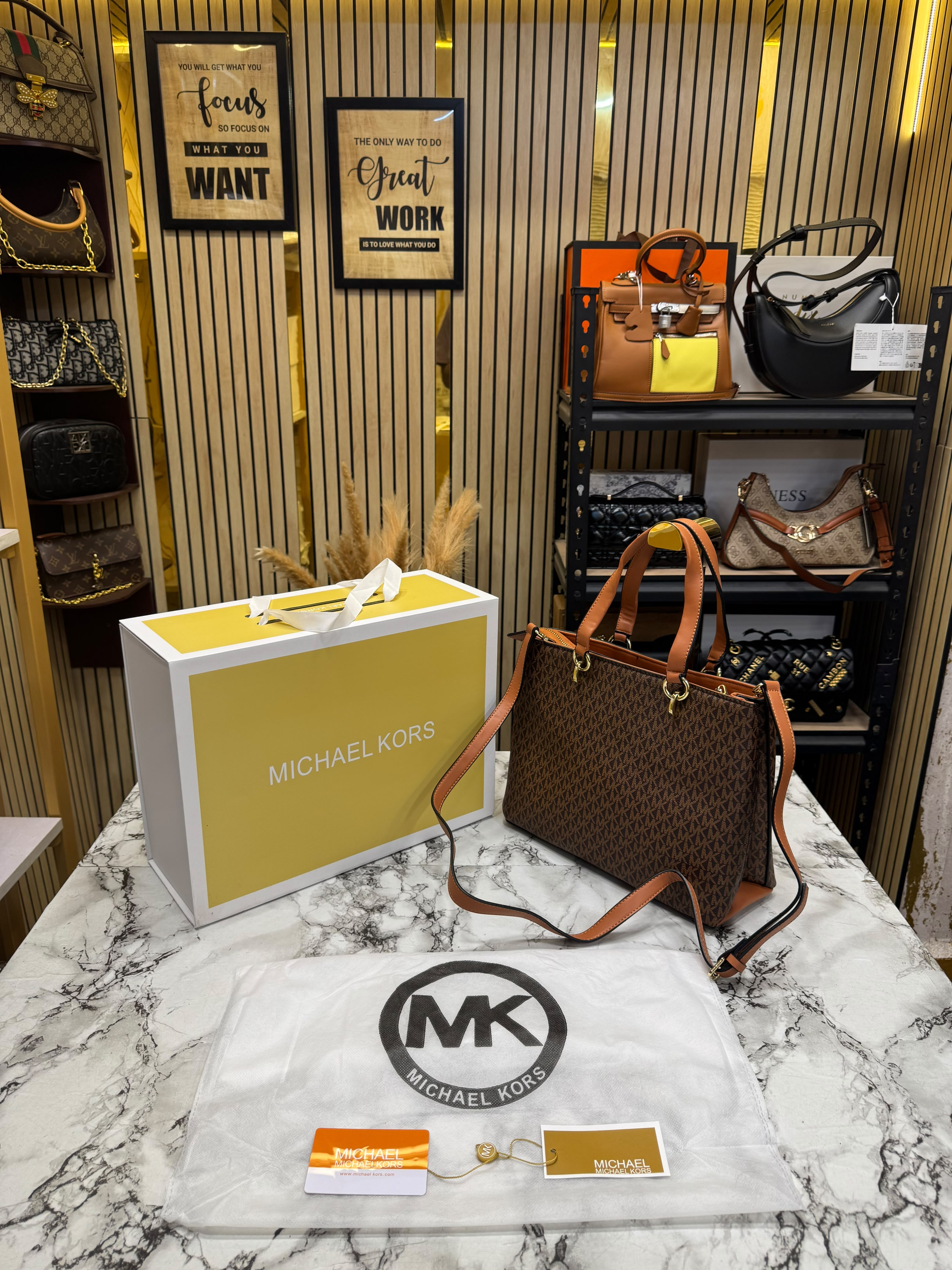 MK-Inspired Prorsum Handbag With Dust Bag And Magnetic Box Premium Quality (Coffee Brown) Secondary image