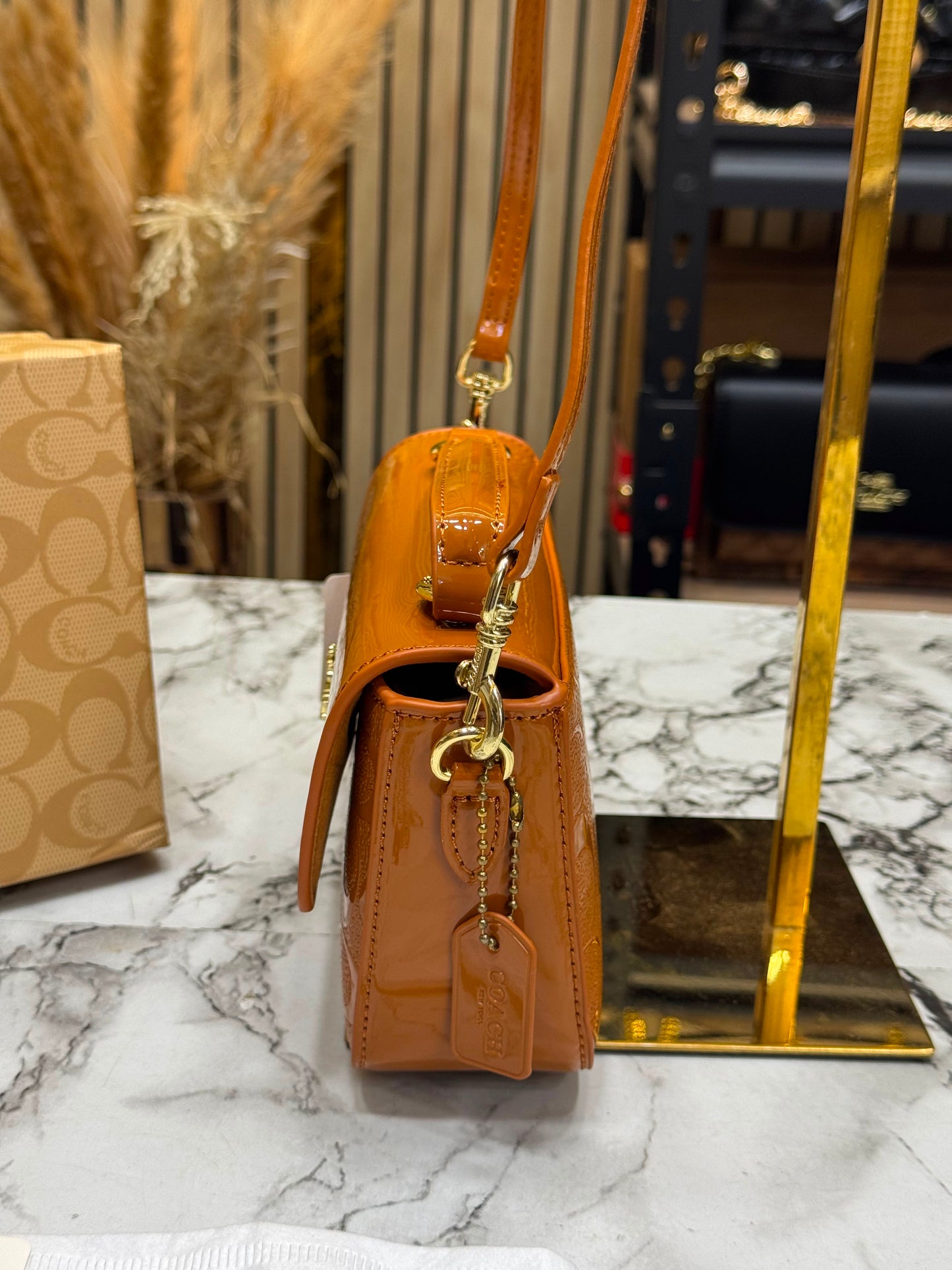 C-Inspired Hailey Bold Signature Crossbody Bag With Box And Dust Bag (Caramel Brown)