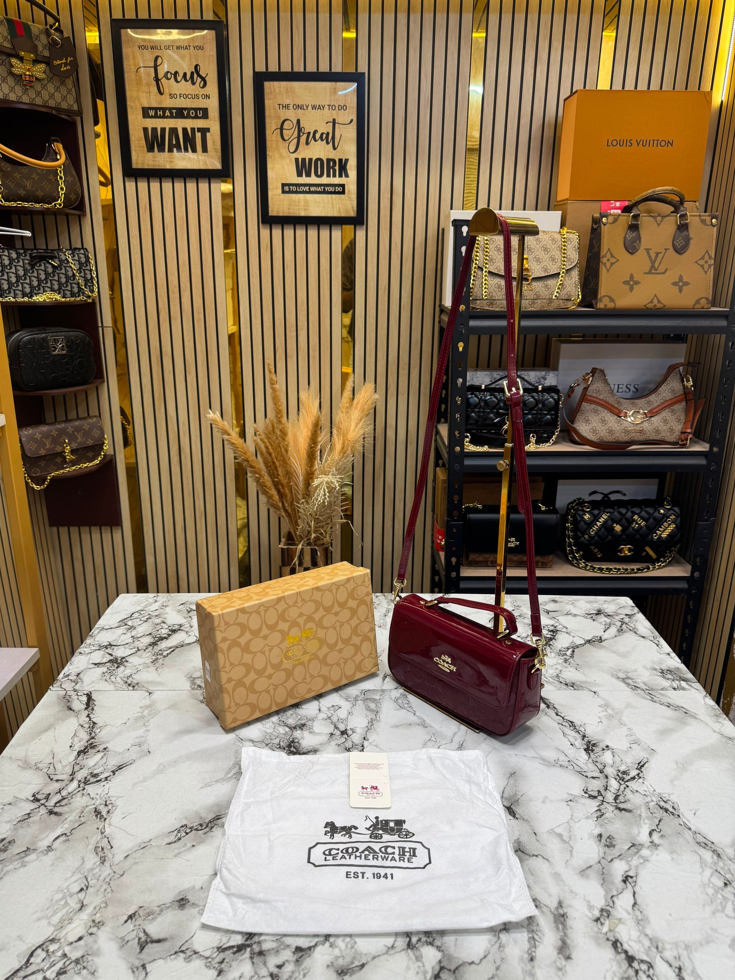 C-Inspired Hailey Bold Signature Crossbody Bag With Box And Dust Bag (Maroon)