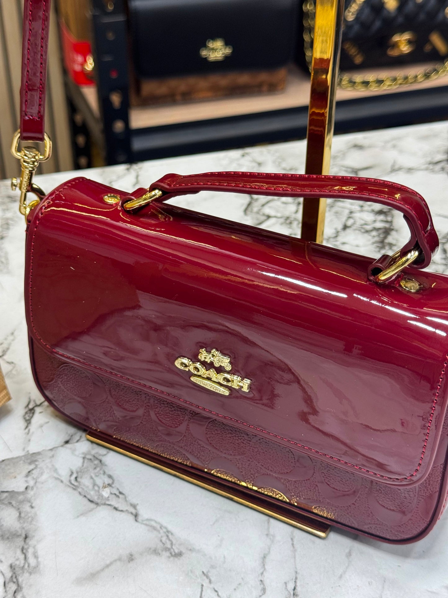 C-Inspired Hailey Bold Signature Crossbody Bag With Box And Dust Bag (Maroon)
